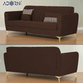 Adorn India Premium Luster 3-2 Sofa Set | Velvet Suede Fabric | 3-Year Warranty | Color Brown with Golden Legs & Striped Pattern Cushion