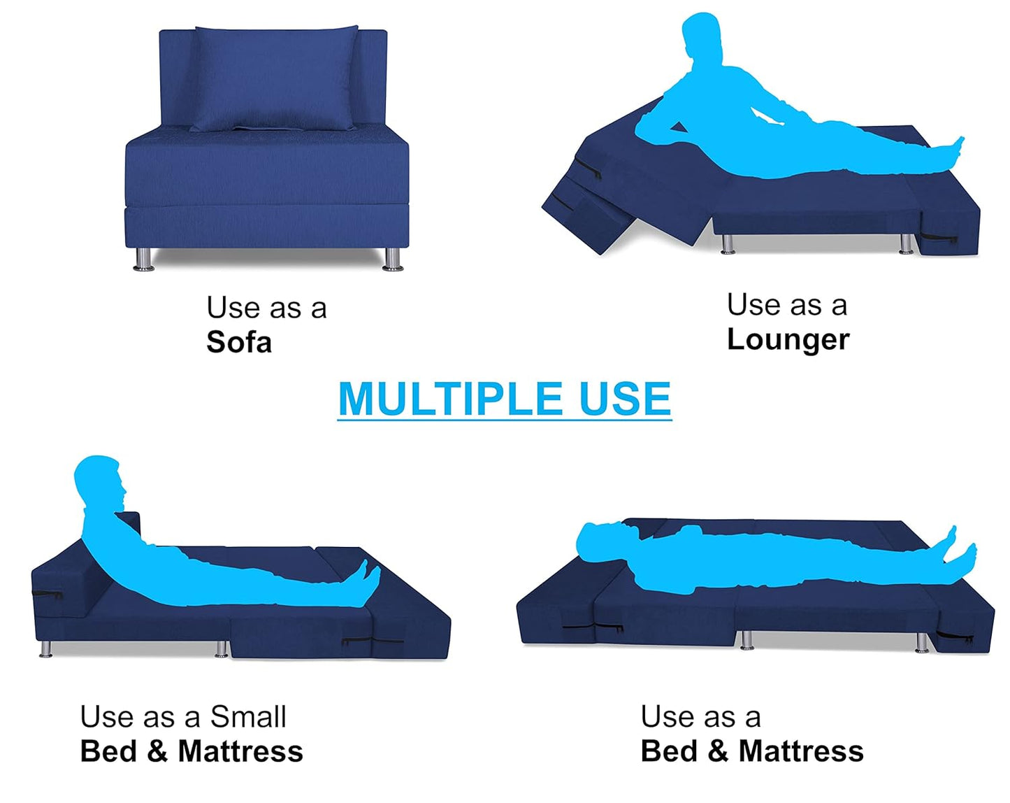 Adorn India Easy Alyn Plus Decent 2 Seater Sofa Cum Bed (3x6) (Blue)