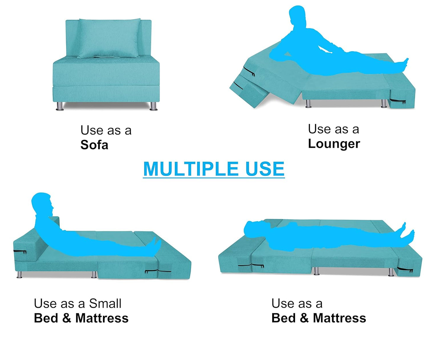 Adorn India Easy Alyn Plus Decent 2 Seater Sofa Cum Bed (3x6) (Aqua Blue)