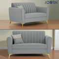 Adorn India Premium Luster 2 Seater | Velvet Suede Fabric | 3-Year Warranty | Color Grey with Golden Legs & Striped Pattern Cushion