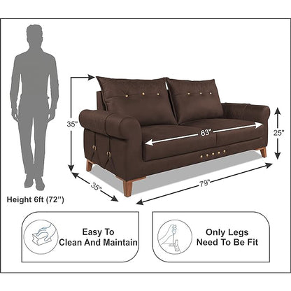 Adorn India Premium Jarvis 3 Seater Sofa (Leatherette Suede Fabric Color Brown)