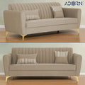 Adorn India Premium Luster 3+1+1 Sofa Set | Velvet Suede Fabric | 3-Year Warranty | Color Beige with Golden Legs & Striped Pattern Cushion