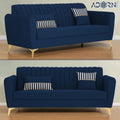 Adorn India Premium Luster 3-1-1 Sofa Set | Velvet Suede Fabric | 3-Year Warranty | Color Blue with Golden Legs & Striped Pattern Cushion