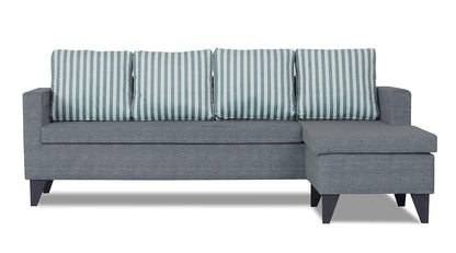 Adorn India Abington Stripes 5 Seater L Shape Wood Sofa Set RHS (Grey)