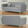 Adorn India Premium Luster 3 Seater | Velvet Suede Fabric | 3-Year Warranty | Color Grey with Golden Legs & Striped Pattern Cushion