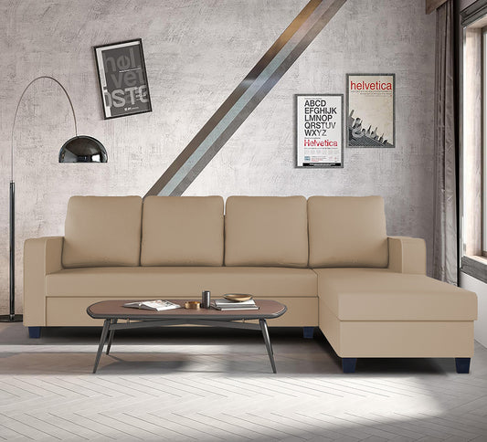 Adorn India Chandler Plain L Shape 6 Seater Sofa Set RHS (Beige) (3 Year Warranty)