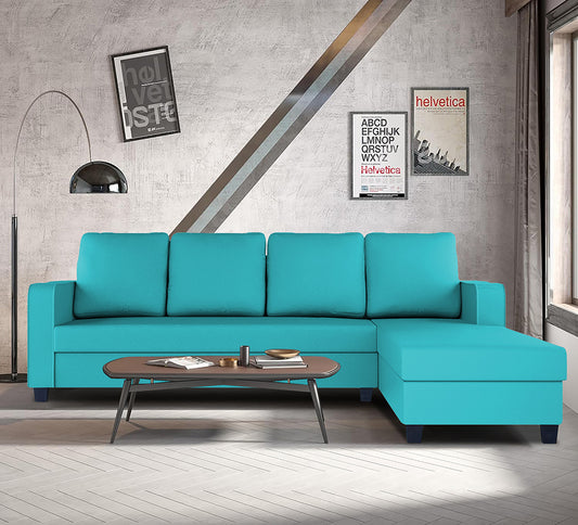 Adorn India Chandler Plain L Shape 6 Seater Sofa Set RHS (Aqua Blue) (3 Year Warranty)