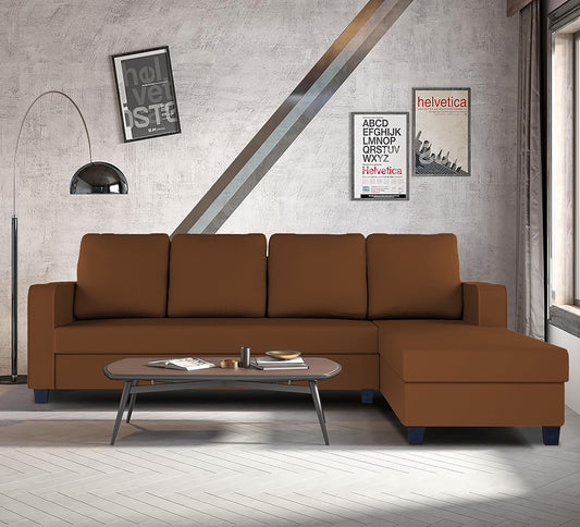 Adorn India Chandler Plain L Shape 6 Seater Sofa Set RHS (Brown) (3 Year Warranty)