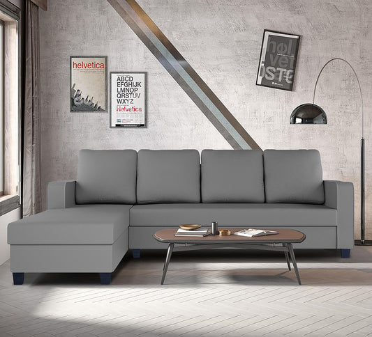 Adorn India Chandler Plain L Shape 6 Seater Sofa Set Lhs (Grey) (3 Year Warranty)