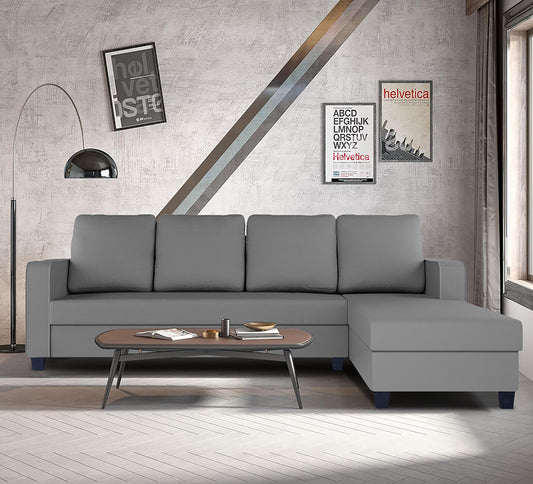 Adorn India Chandler Plain L Shape 6 Seater Sofa Set RHS (Grey) (3 Year Warranty)