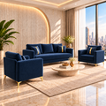 Premium Chandler - - 3+1+1 Sofa Set Velvet Suede Fabric - Blue