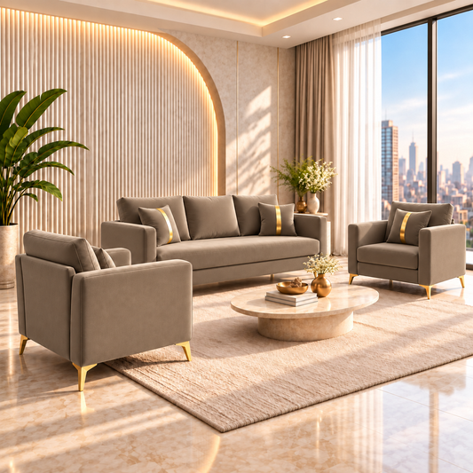Premium Chandler - - 3+1+1 Sofa Set Velvet Suede Fabric - Beige