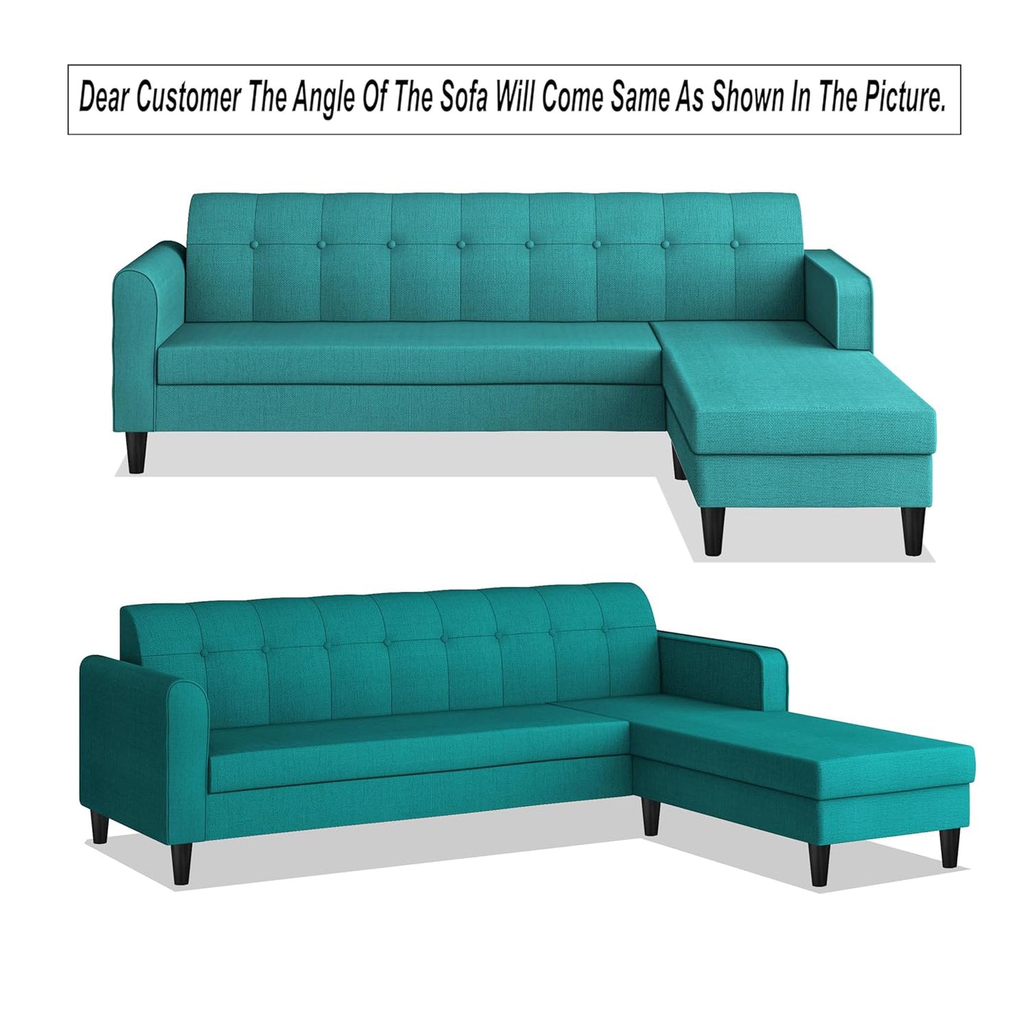 Adorn India Rio Elegant L Shape 5 Seater Sofa Set (RHS) (Aqua Blue) (3 Year Warranty)