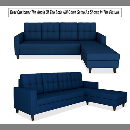 Adorn India Wood Darcy L Shape 5 Seater Sofa Set (RHS) (Blue)