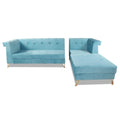 Premium Raygan L Shape 6 Seater Sofa Set Right Side (Velvet Fabric Colour Aqua Blue)