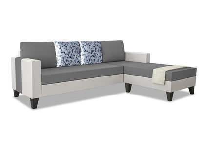 Adorn India Ashley Leatherette Fabric L Shape 5 Seater Sofa Set Digital Print RHS (Grey & White)