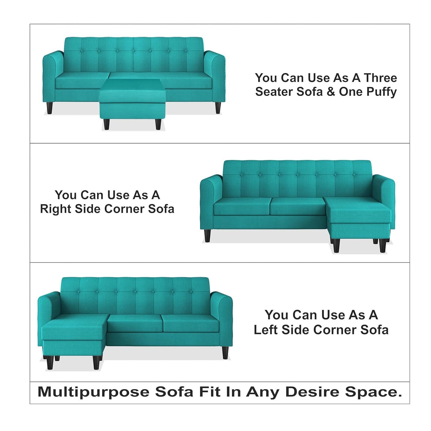 Adorn India Rio Elegant L Shape 4 Seater Sofa Set (Aqua Blue) (3 Year Warranty)