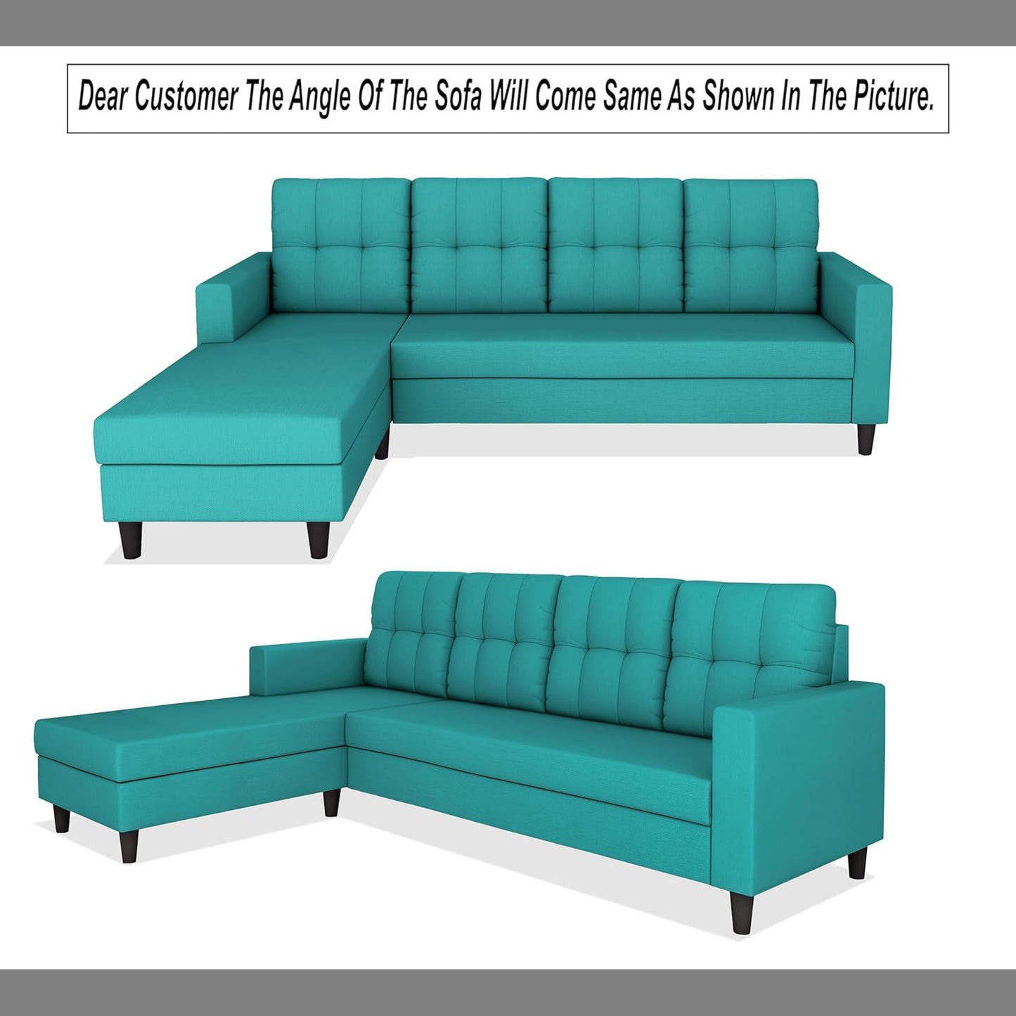 Adorn India Darcy L Shape 5 Seater Sofa Set (LHS) (Aqua Blue)