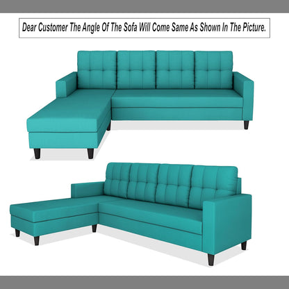 Adorn India Darcy L Shape 5 Seater Sofa Set (LHS) (Aqua Blue)