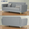 Adorn India Premium Luster 3+2+1 Sofa Set | Velvet Suede Fabric | 3-Year Warranty | Color Grey with Golden Legs & Striped Pattern Cushion