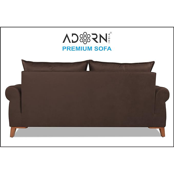 Adorn India Premium Jarvis 3 Seater Sofa (Leatherette Suede Fabric Color Brown)