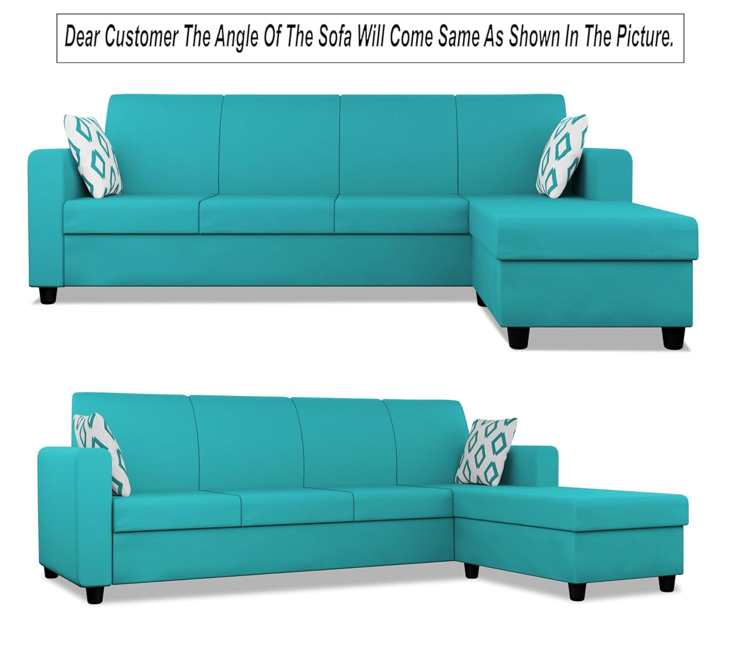 Adorn India Wood Monteno L Shape 5 Seater Sofa Set Rhs(Aqua Blue)