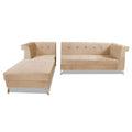 Premium Raygan L Shape 6 Seater Sofa Set Left Side (Velvet Fabric Colour Beige)