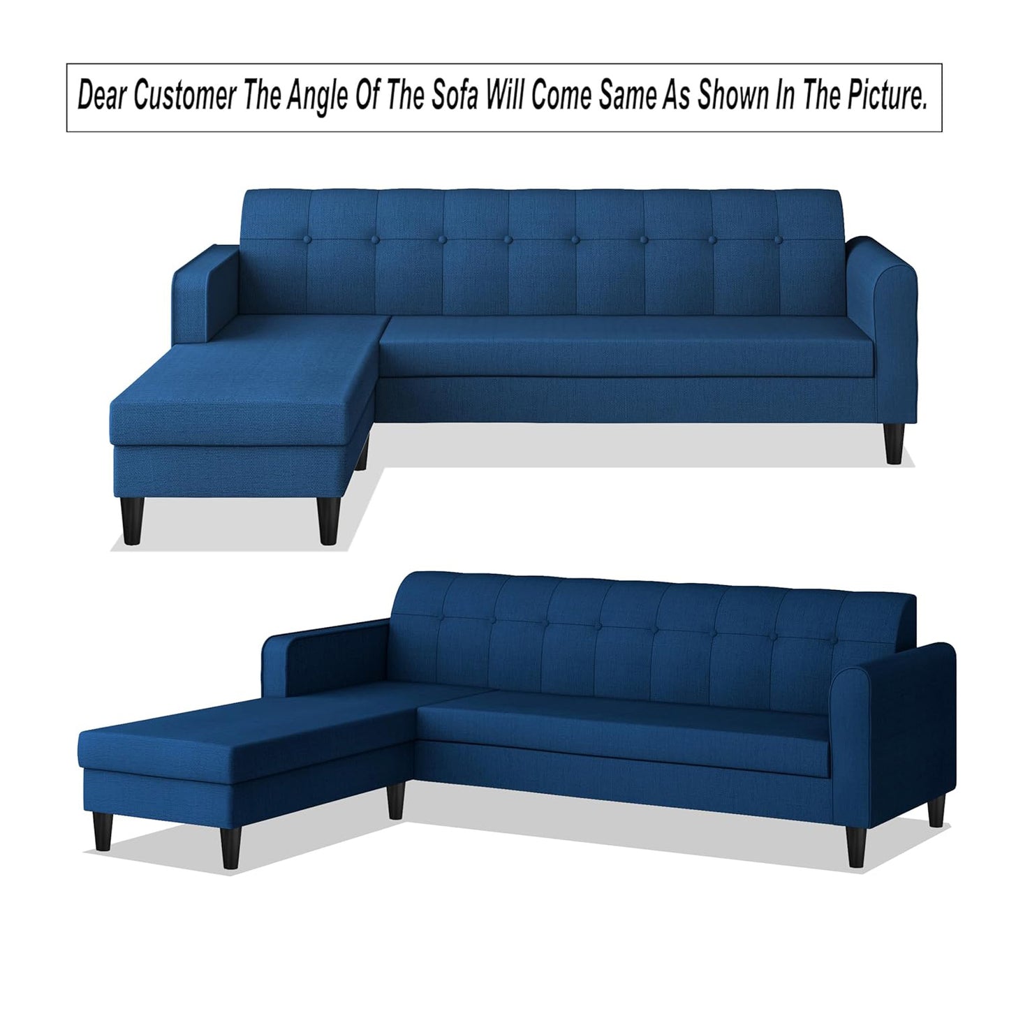 Adorn India Wood Rio Elegant L Shape 5 Seater Sofa Set (LHS) (Blue)