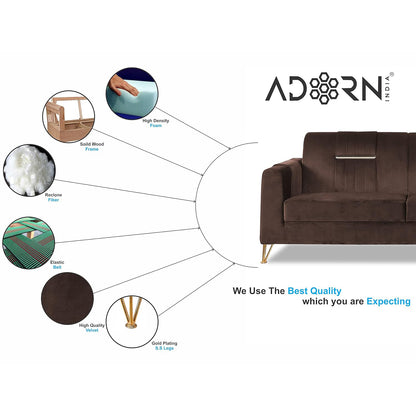Adorn India Premium Benington 3 Seater Sofa (Velvet Fabric Colour Brown)