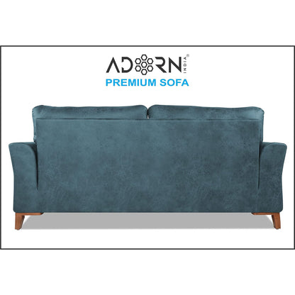 Adorn India Premium Aslaug 3 Seater Sofa (Leatherette Suede Fabric Colour Blue)