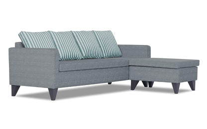 Adorn India Abington Stripes 5 Seater L Shape Wood Sofa Set RHS (Grey)