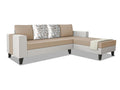 Adorn India Ashley Digitel Print Leatherette Fabric L Shape 8 Seater Sofa Set with 2 Ottoman Puffy & Center Table RHS (Beige & White) (3 Year Warranty)