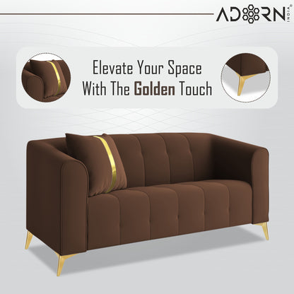 Adorn India Premium Mystic - 3 Years Warranty - 2 Seater Sofa Velvet Suede Fabric - Brown