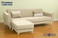 Adorn India Premium Luster 4 Seater L Shape Sofa Set | Velvet Suede Fabric | 3-Year Warranty | Color Beige with Golden Legs & Striped Pattern Cushion