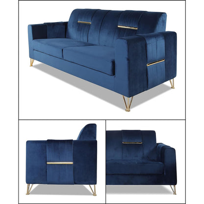 Adorn India Premium Benington 3-1-1 5 Seater Sofa Set (Velvet Fabric Colour Blue)