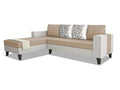 Ashley Digitel Print Leatherette Fabric L Shape 8 Seater Sofa Set with 2 Ottoman Puffy & Center Table LHS (Beige & White)