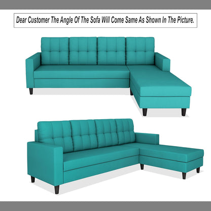 Adorn India Wood Darcy L Shape 5 Seater Sofa Set (RHS) (Aqua Blue)