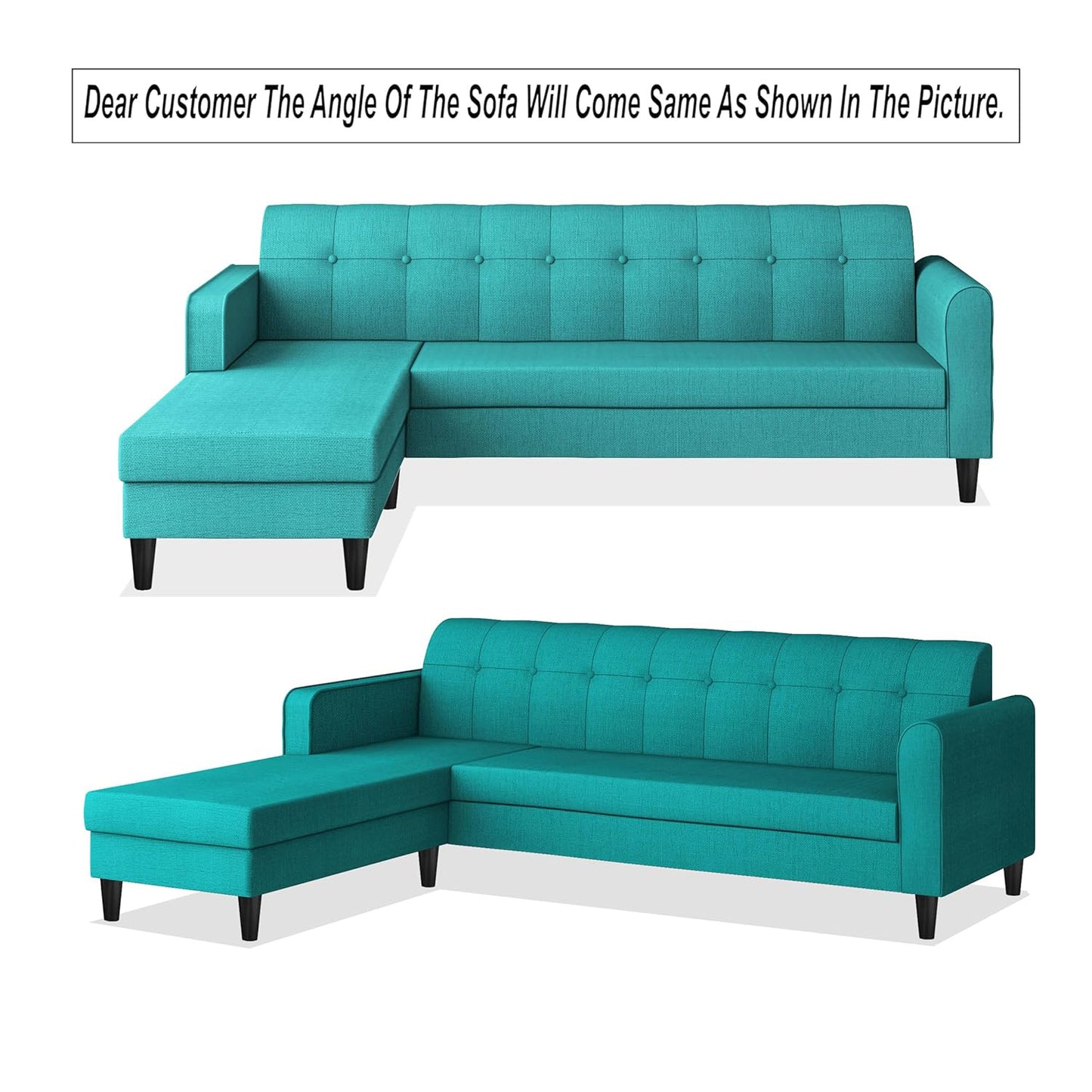 Adorn India Wood Rio Elegant L Shape 5 Seater Sofa Set (LHS) (Aqua Blue)