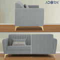 Adorn India Premium Luster 3 Seater | Velvet Suede Fabric | 3-Year Warranty | Color Grey with Golden Legs & Striped Pattern Cushion