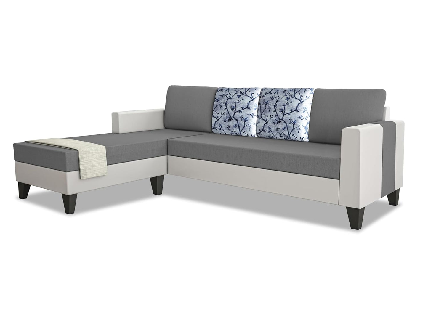 Adorn India Ashley Leatherette Fabric L Shape 5 Seater Sofa Set Digital Print LHS (Grey & White)