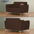 Adorn India Premium Luster 3-2 Sofa Set | Velvet Suede Fabric | 3-Year Warranty | Color Brown with Golden Legs & Striped Pattern Cushion