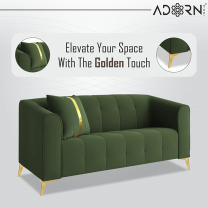 Adorn India Premium Mystic - 3 Years Warranty - 2 Seater Sofa Velvet Suede Fabric - Green