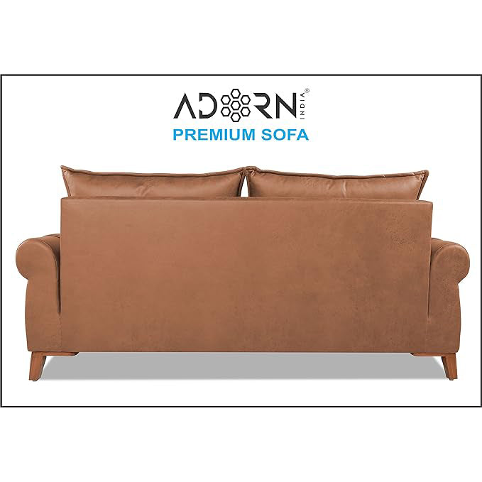 Adorn India Premium Jarvis 3 Seater Sofa (Leatherette Suede Fabric Color Tan)