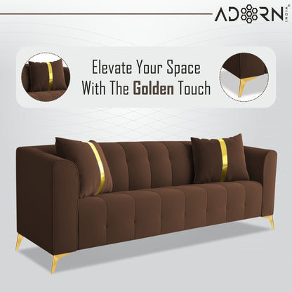 Adorn India Premium Mystic - 3 Years Warranty - 3 Seater Sofa Velvet Suede Fabric -Brown