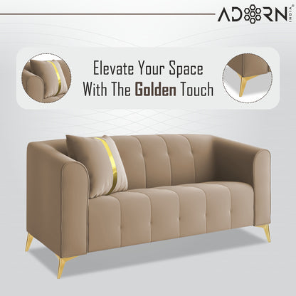 Adorn India Premium Mystic - 3 Years Warranty - 2 Seater Sofa Velvet Suede Fabric - Beige