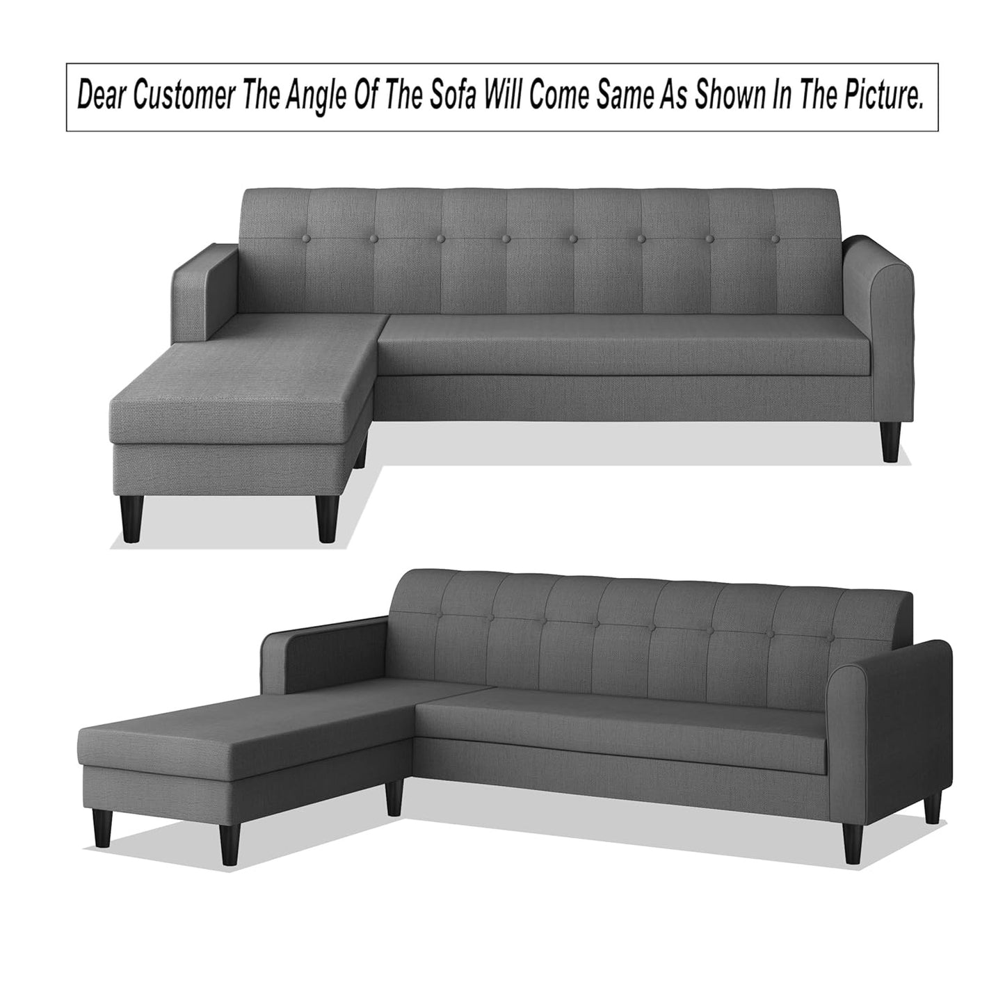 Adorn India Wood Rio Elegant L Shape 5 Seater Sofa Set (LHS) (Grey)