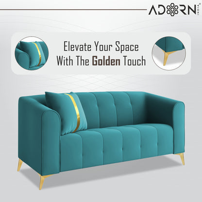 Adorn India Premium Mystic - 3 Years Warranty - 2 Seater Sofa Velvet Suede Fabric - Aqua Blue