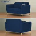 Adorn India Premium Luster 2 Seater | Velvet Suede Fabric | 3-Year Warranty | Color Blue with Golden Legs & Striped Pattern Cushion
