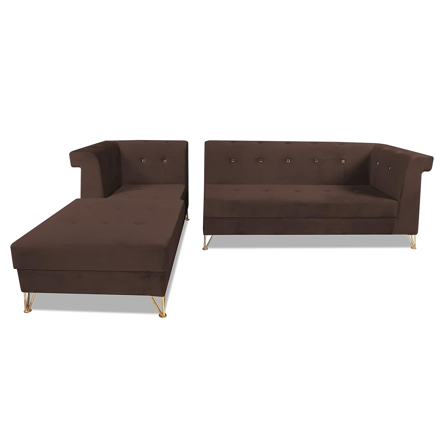 Adorn India Premium Raygan L Shape 6 Seater Sofa Set Left Side (Velvet Fabric Colour Brown)