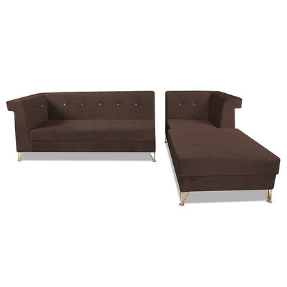 Adorn India Premium Raygan L Shape 6 Seater Sofa Set Right Side (Velvet Fabric Colour Brown)
